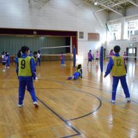 同じチームの仲間とパスをつなぎ合うバレーボールの授業を行いました